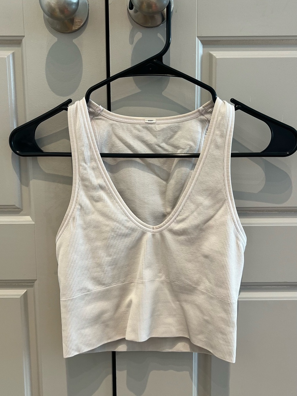 Athleta White Ribbed V-Neck Crop Tank